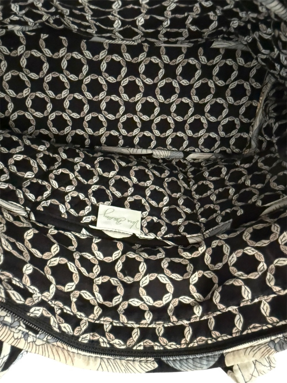 Vera Bradley Camellia Quilted Tote Bag Black Cream Floral Retired Pattern - Picture 3 of 5